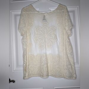 Forgotten Grace Top / Swim Cover Women's Size XL Ivory Embroidery And Tulle NWT!